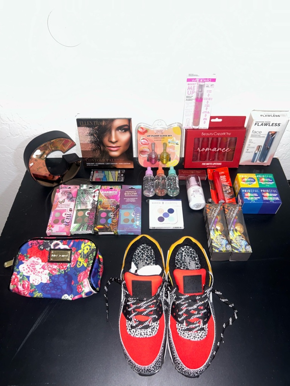 Nike Red Black Yellow Floral Zip Card & Key Pouch with Multicolor Floral Print